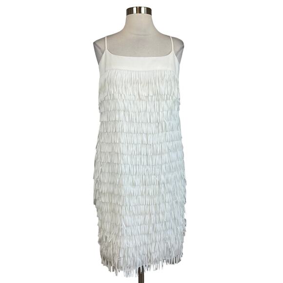 Aidan Mattox Women's Cocktail Dress Size 4 White Fringed Sleeveless Sheath - Picture 1 of 11